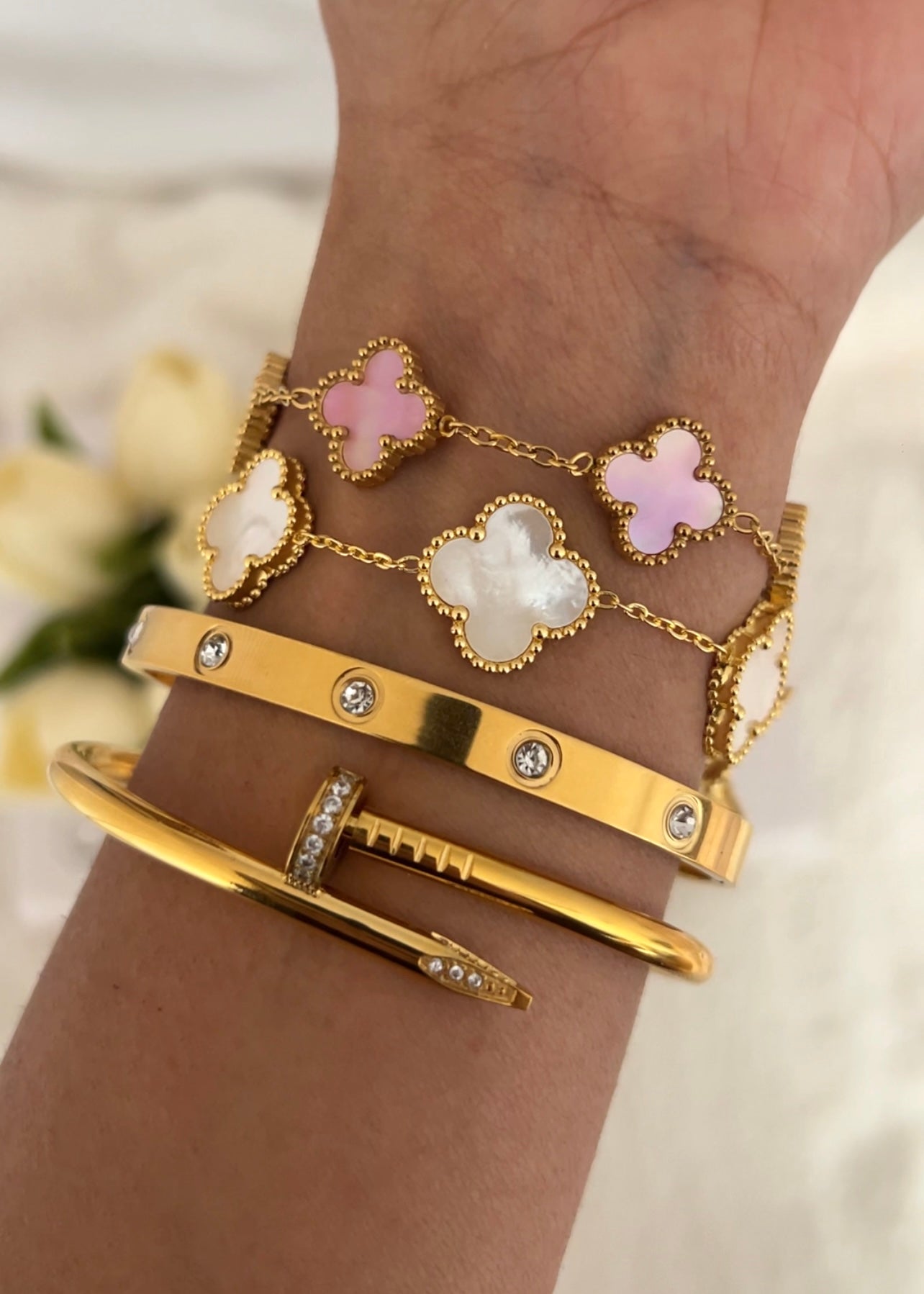 Pulsera Clover Shell || White