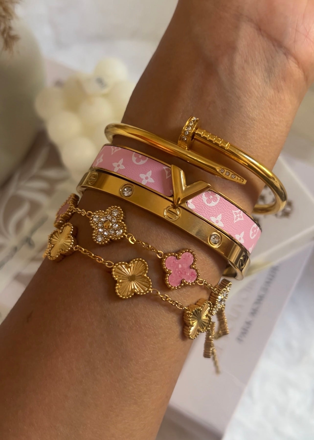 Pulsera Mini Clover || Pink Stone