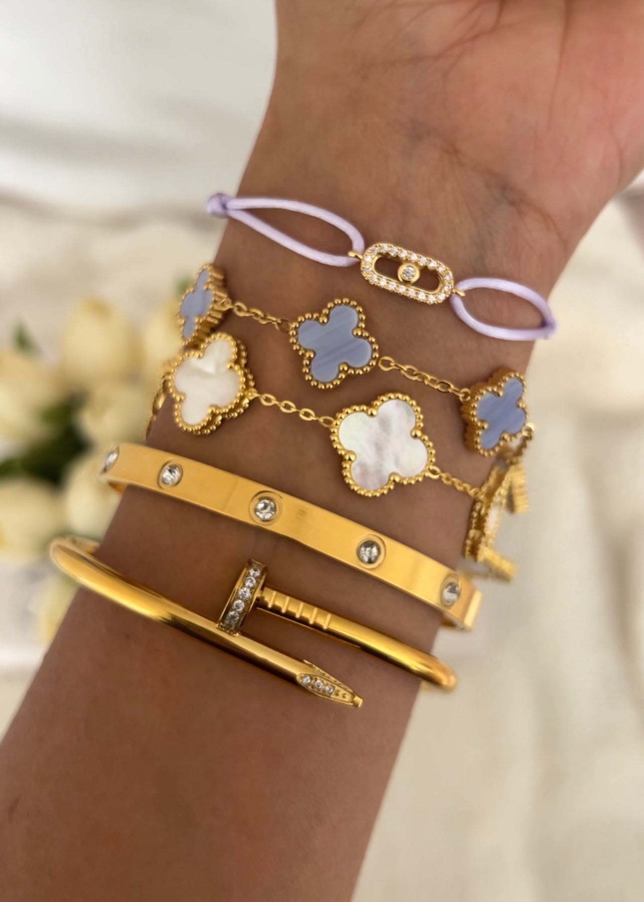 Pulsera Clover Shell || White