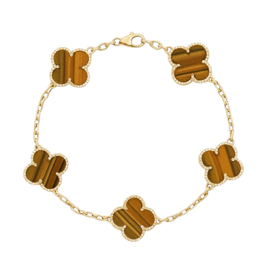 Pulsera Clover Natural Stone || Tiger Eye