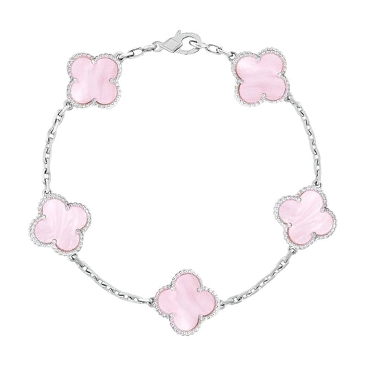 Pulsera Clover Natural Shell || Pink (Silver)