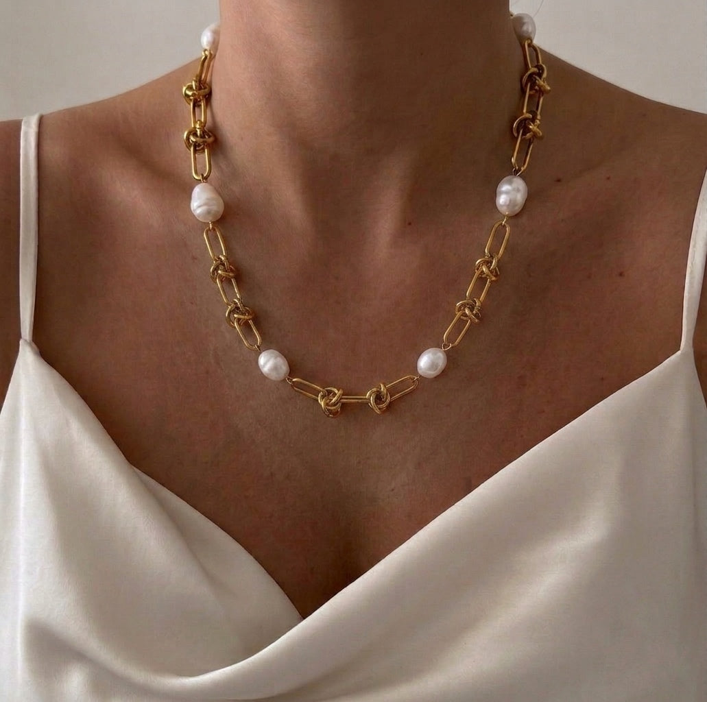 Natural Pearl Necklace || Knot &amp; Pearl