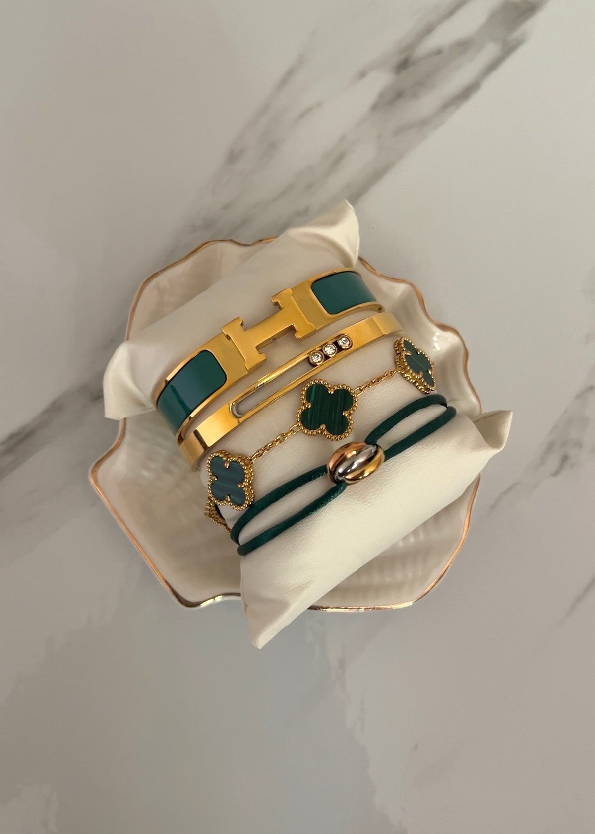 Pulsera Clover Natural Stone || Malachite