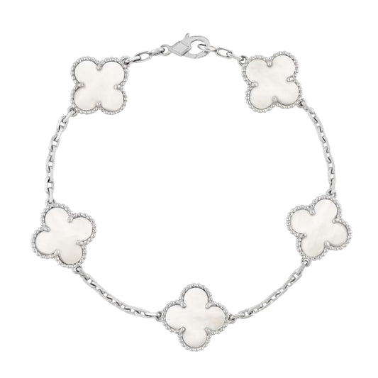 Pulsera Clover Natural Shell || White (Silver)