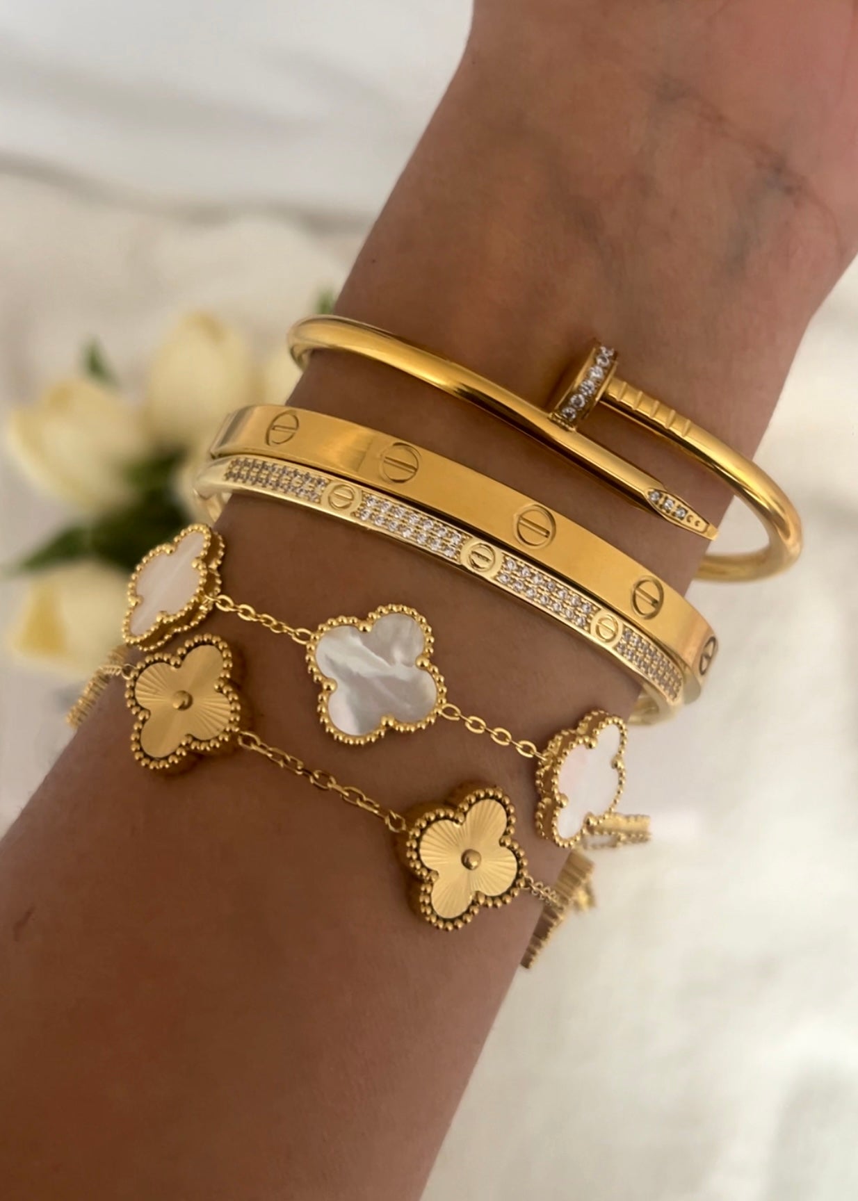 Pulsera Clover Shell || White
